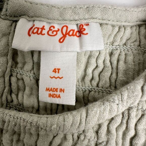 EUC Cat & Jack Girls Soft Green Cap Sleeve  Smocking Lee Length Dress - Size 4T - Picture 4 of 5